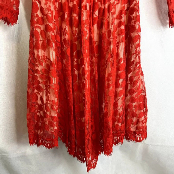 Free People 3/4‎ Sleeve Mesh Lace Overlay Dress Red Size 4 - Picture 6 of 10